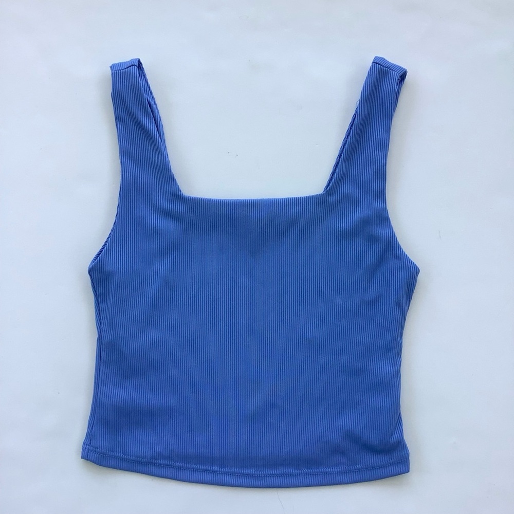 Square-Neck Ribbed Crop Tank Top in Periwinkle Blue